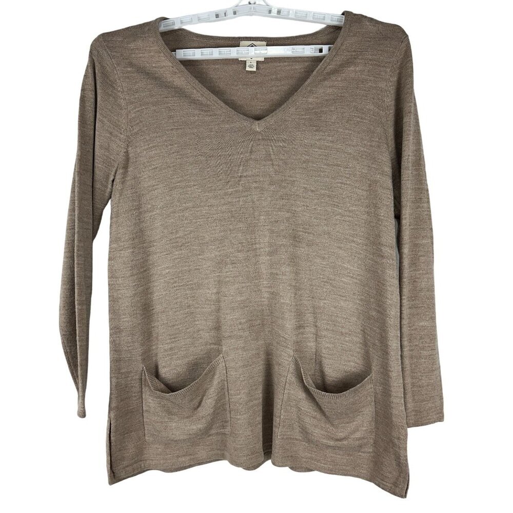 St. John's Women's V-Neck Pullover Sweater Size L Tan
